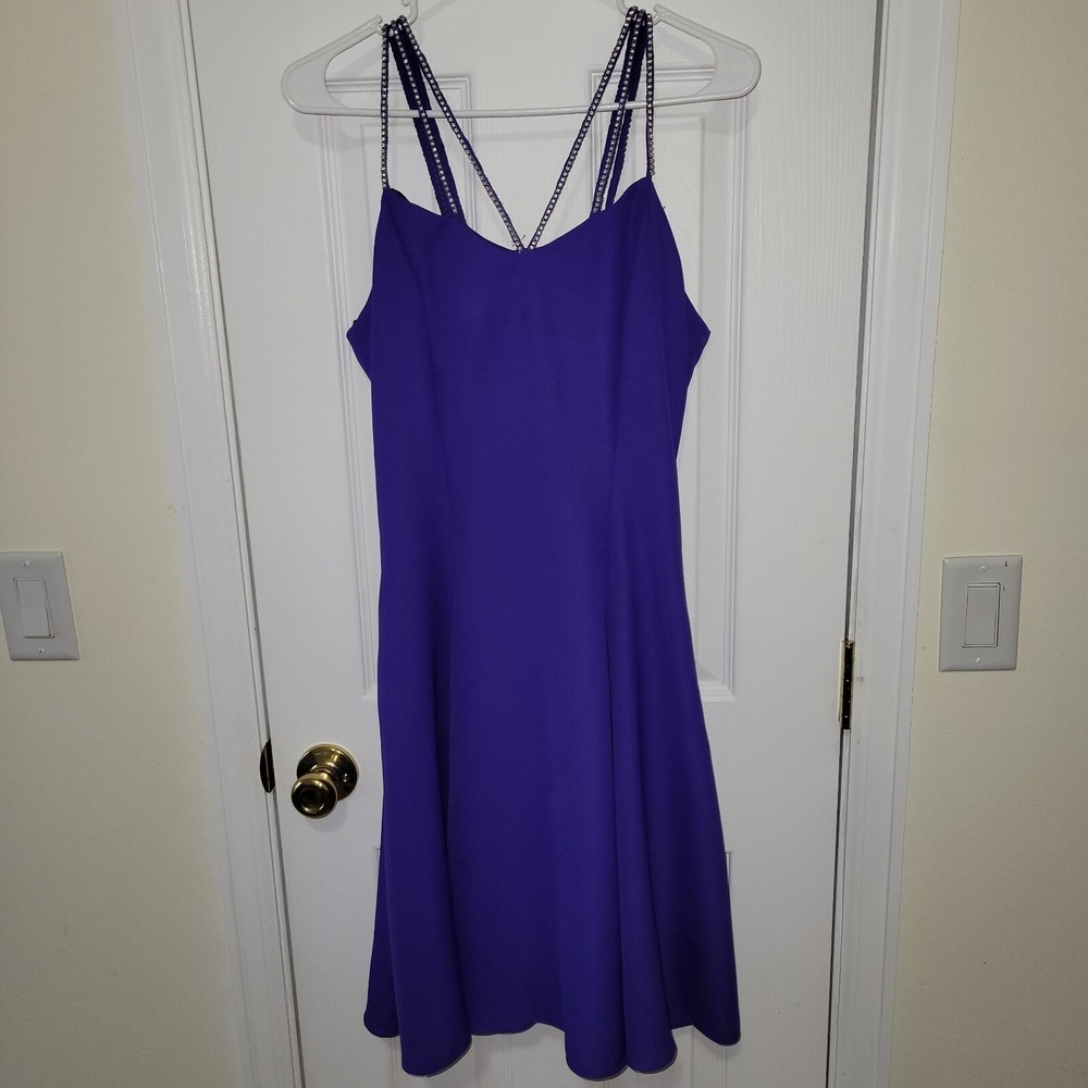 Nadine Purple Rhinestone Strap Bow Back Cocktail‎ Dress Style 9136 Size 7/8